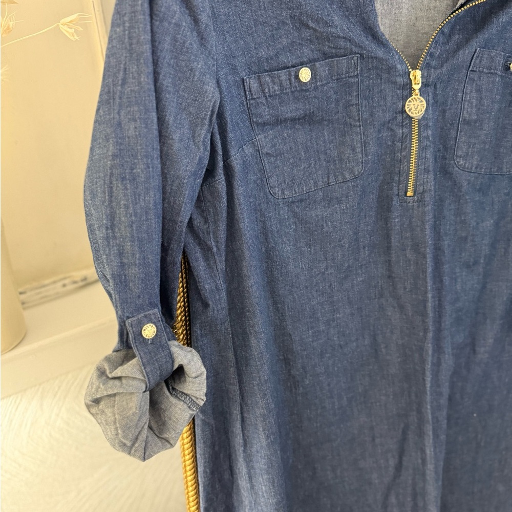 Anne Klein Blue Denim Dress with Gold Accents - Picture 4 of 8